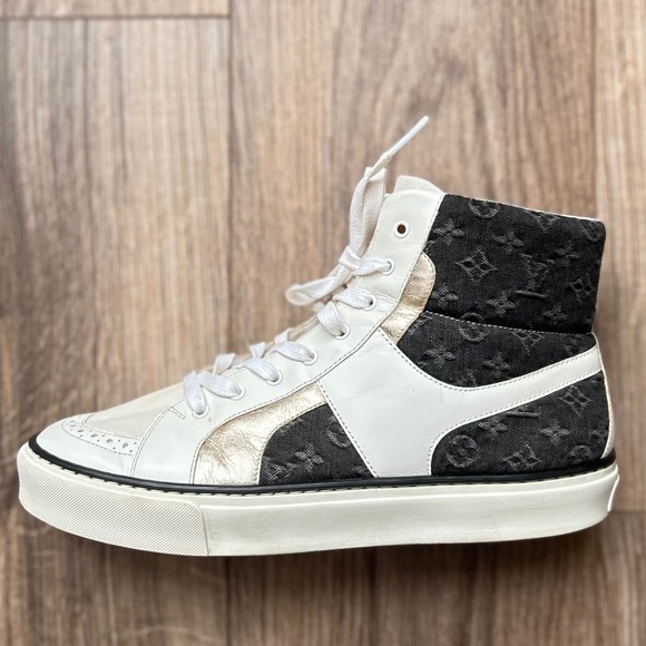 Louis Vuitton Black Denim + Leather High Top Sneakers | 38 - Picture 8 of 16